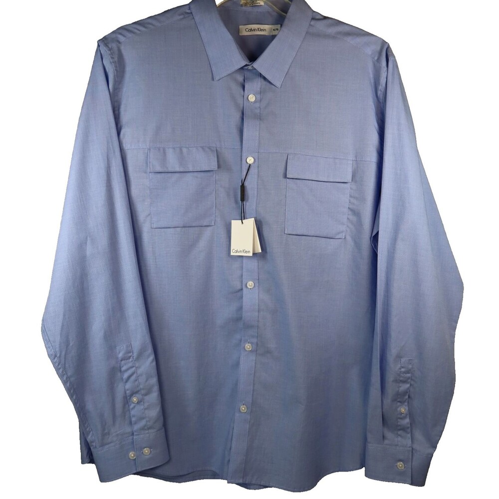 NEW Calvin Klein "Dressy Refined" Mens Shirt Size XL Blue Button Up Cotton NWT